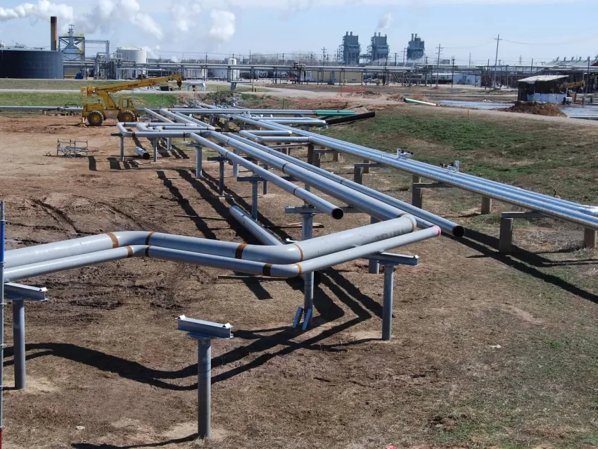 Pipe rack supported by helical piles