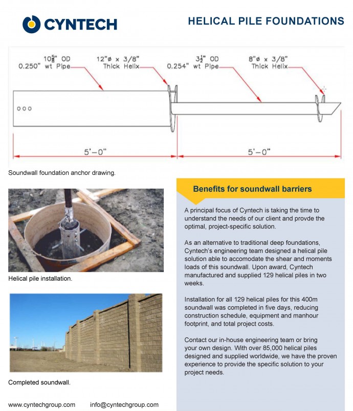 Helical pile foundations for soundwall barriers